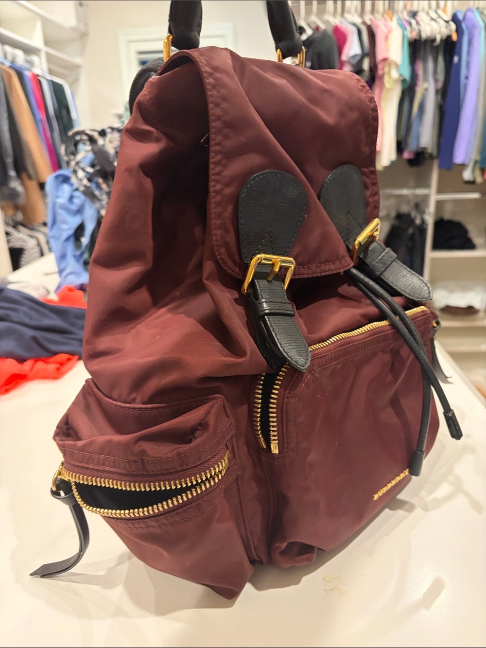 Burberry Deep Wine Nylon Backpack with Black Trim - Picture 4 of 5